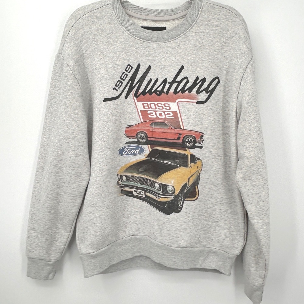 Hollister Relaxed Fit Ford Mustang Boss 302 Graphic Sweatshirt Gray Medium
